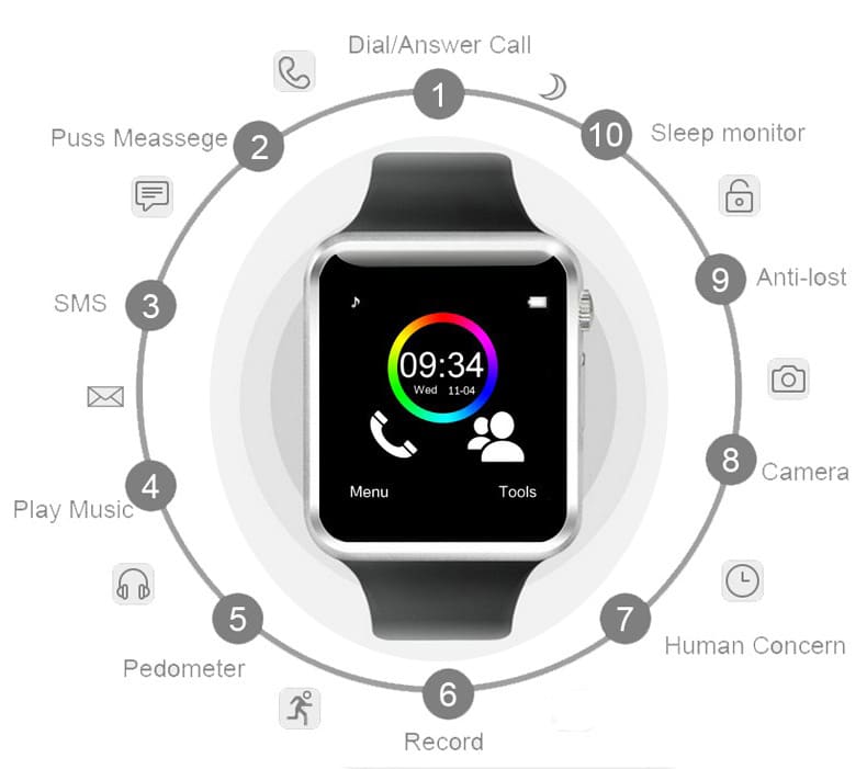 Стильные недорогие умные часы A1 WristWatch купить на Алиэкспресс