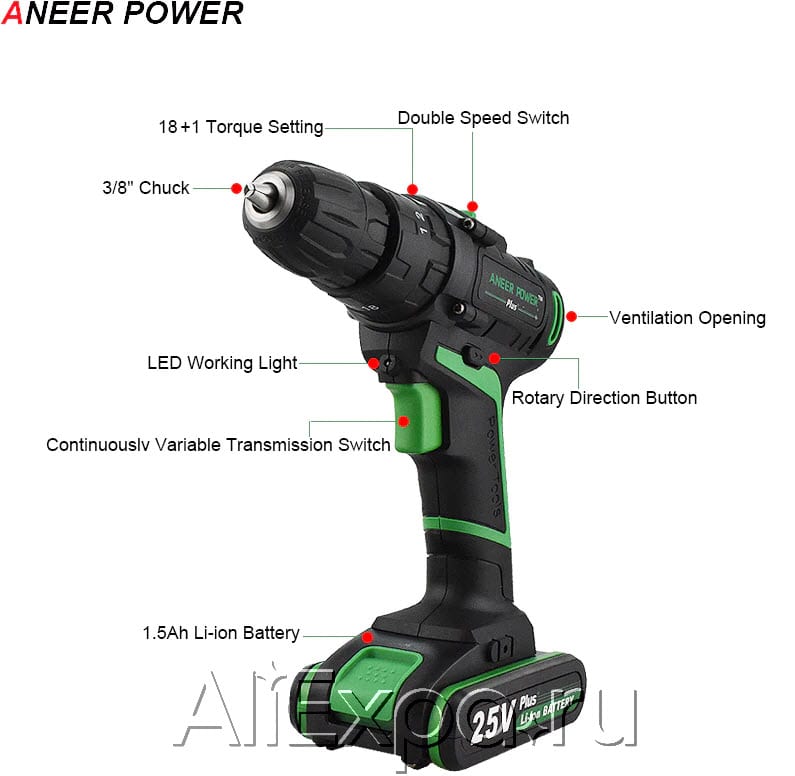 Аккумуляторная ударная дрель-шуруповерт ANEERPOWER 25 V купить на Алиэкспресс